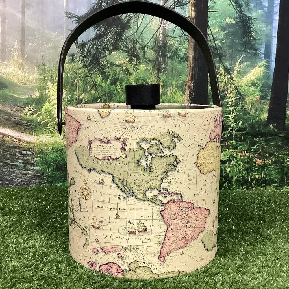 Vintage World Map Ice Bucket Retro